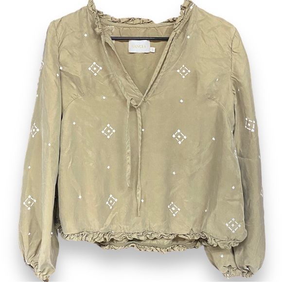 Anthropologie Tops - Anthropologie Sancia Tan Carmela Tie Neck Top Small